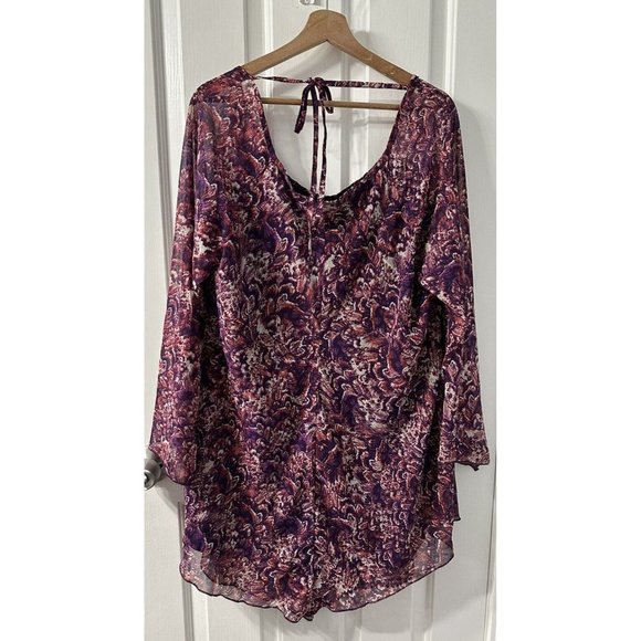 eShakti Abstract Purple Printed Flowy Tunic Top Sheer Long Sleeve Size 1X 18W - Picture 2 of 5